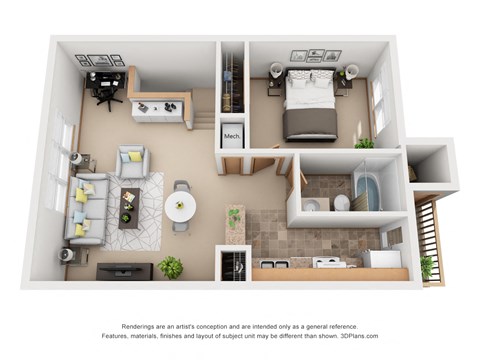 Floor plan for 1 bed, 1 bath, 720 sqft